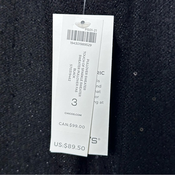 Chico’s NWT Touch of Sparkle Sweater Black Sequins Cowl Neck size 3 XL Holidays - Picture 3 of 9